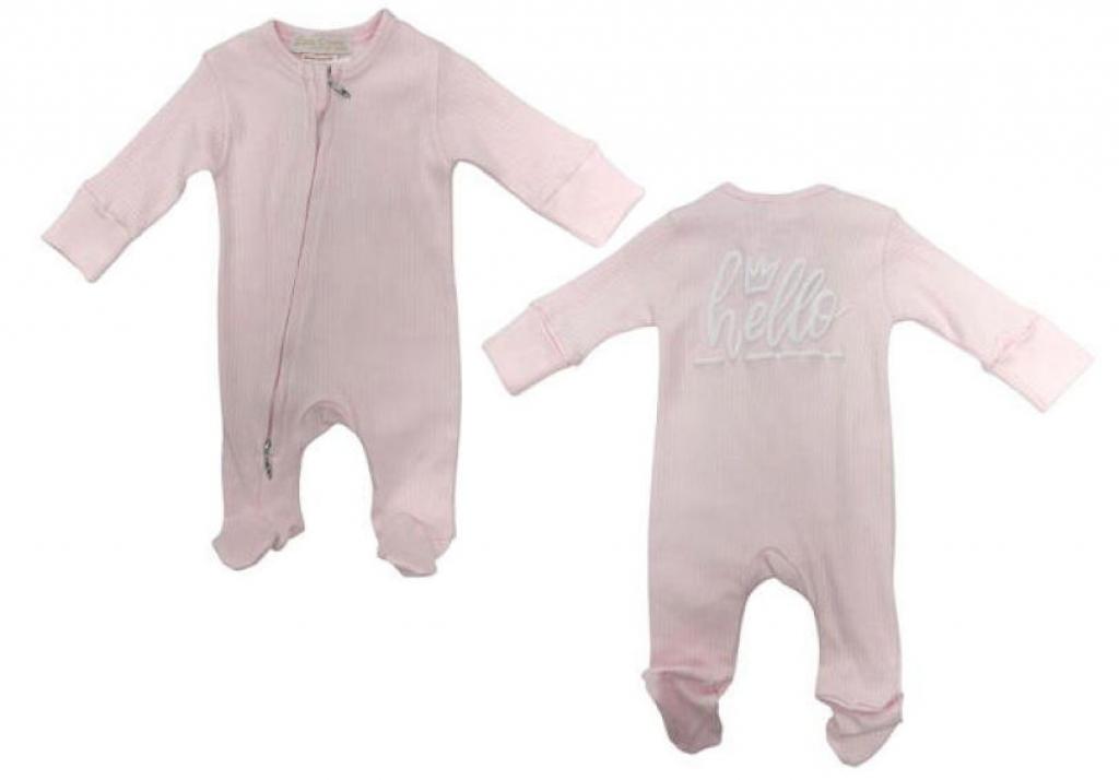 Little Dreams 10095 * LD10095-P Pink "Hello" Ribbed Zipped All In One  (0-9m)