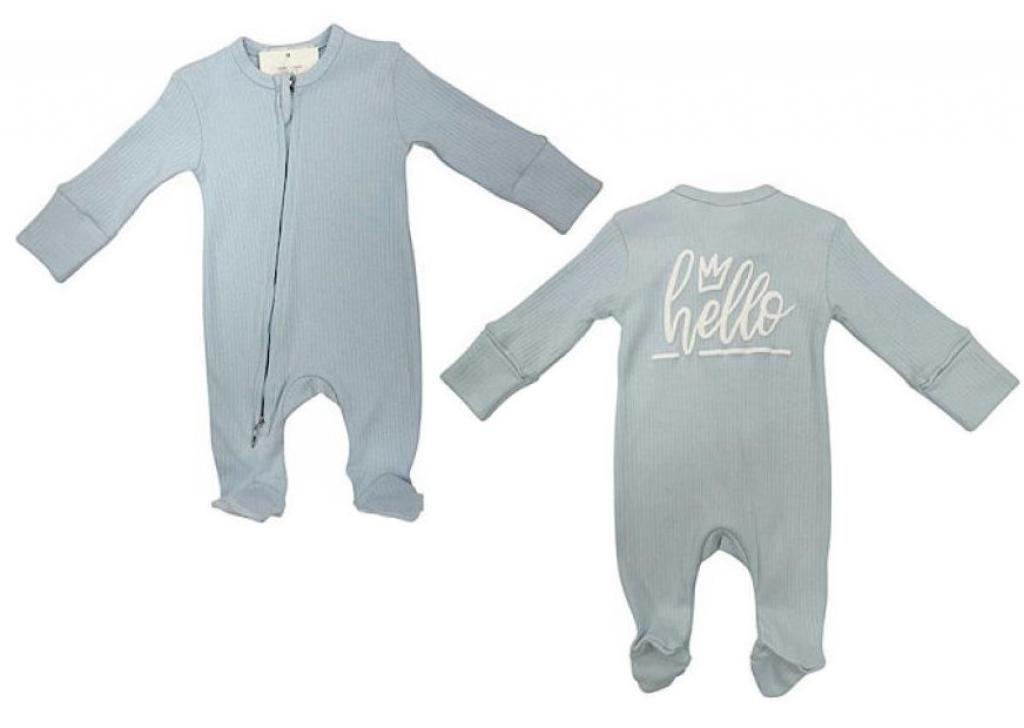 Little Dreams 10095 * LD10095-S Sky "Hello" Ribbed Zipped All In One  (0-9m)