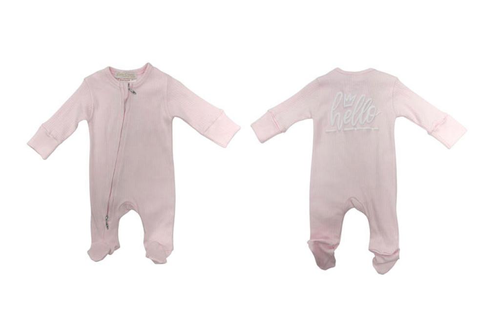 Little Dreams 10095 * LD10095P Pink "Hello" Ribbed Zipped All In One  (0-9m)