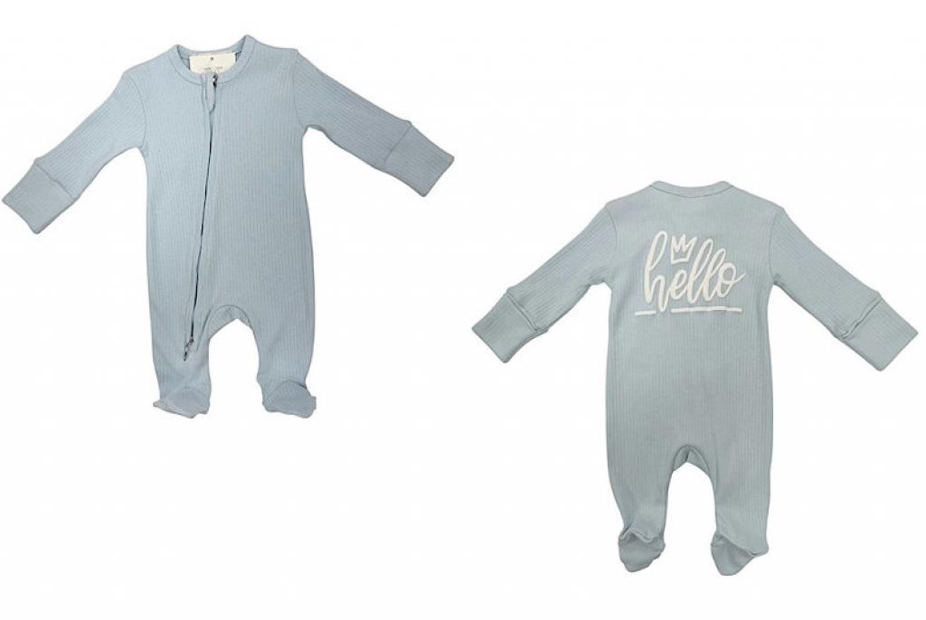 Little Dreams 10095 * LD10095S Sky "Hello" Ribbed Zipped All In One  (0-9m)