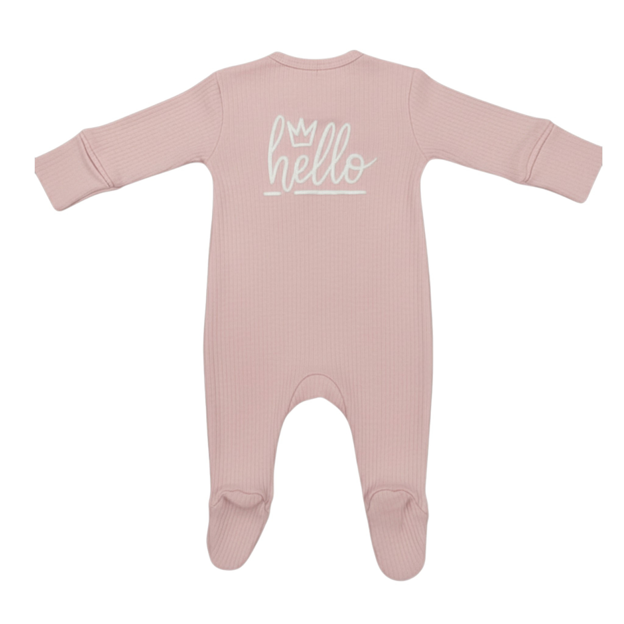 Little Dreams 10095 * LD10095p Pink "Hello" Ribbed Zipped All In One  (0-9m)