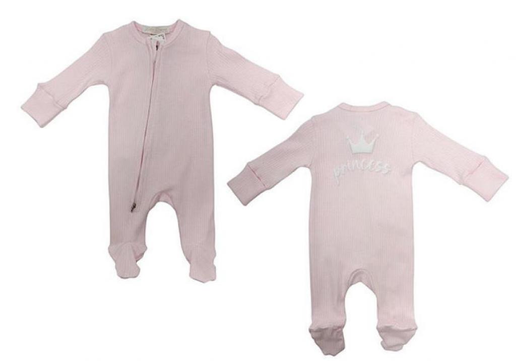 Little Dreams 10097 * LD10097-P Pink "Princess" Ribbed Zipped All In One  (0-9m)
