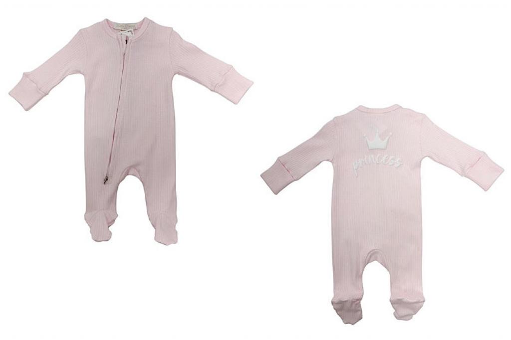 Little Dreams 10097 * LD10097P Pink "Princess" Ribbed Zipped All In One  (0-9m)