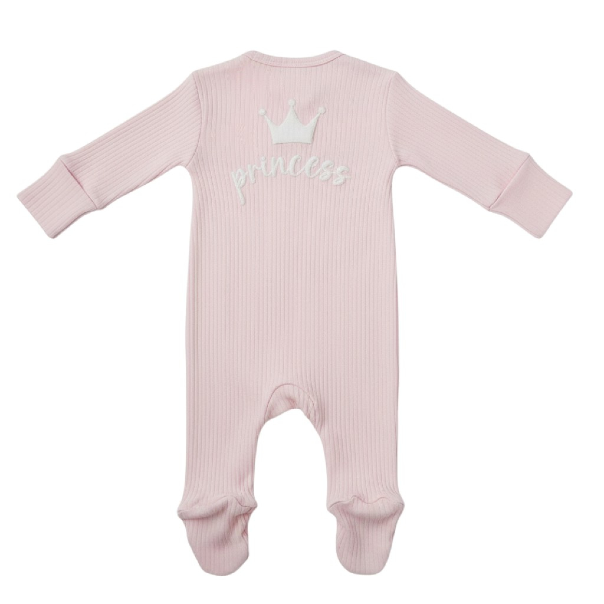 Little Dreams 10097 * LD10097P Pink "Princess" Ribbed Zipped All In One  (0-9m)