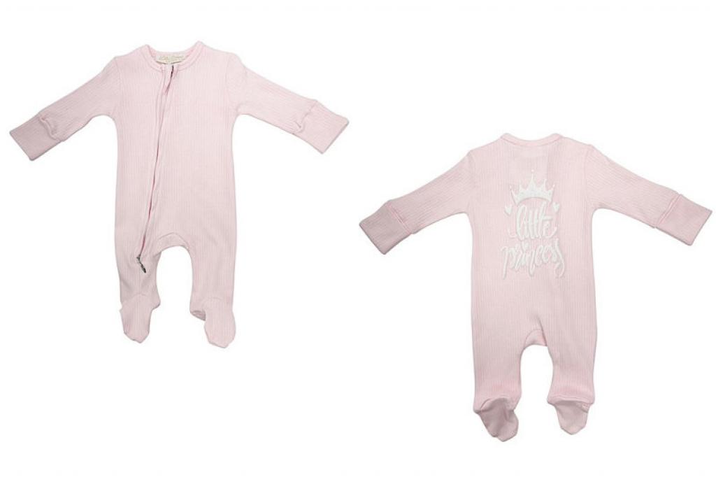 Little Dreams 10098 * LD10098P Pink "Little Princess" Ribbed Zipped All In One (0-9m)