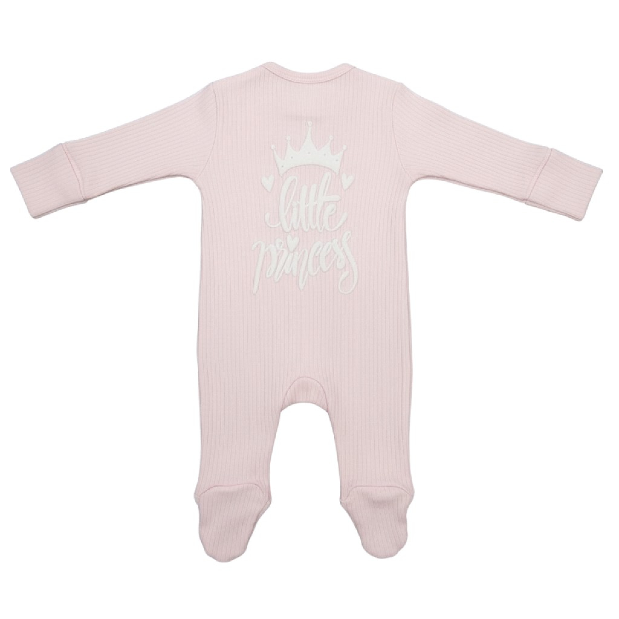Little Dreams 10098 * LD10098p Pink "Little Princess" Ribbed Zipped All In One (0-9m)