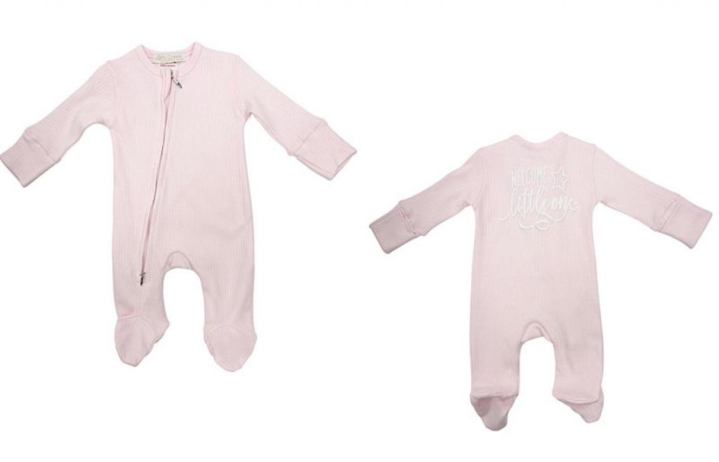 Little Dreams 10098 * LD10099P Pink "Welcome" Ribbed Zipped All In One (0-9m)