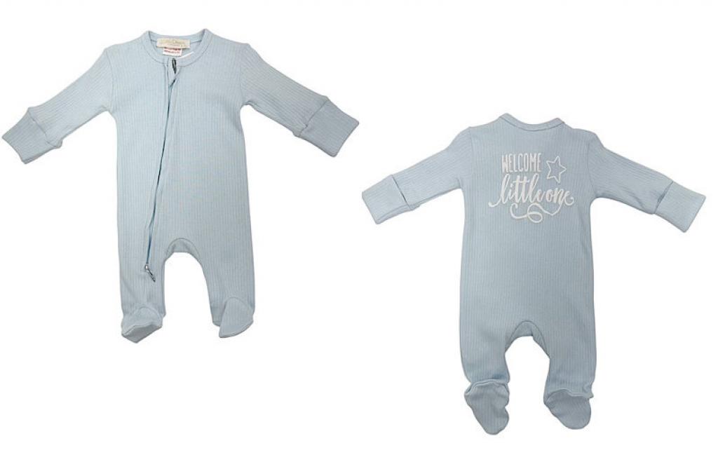 Little Dreams 10099 * LD10099S Sky "Welcome" Ribbed Zipped All In One (0-9m)