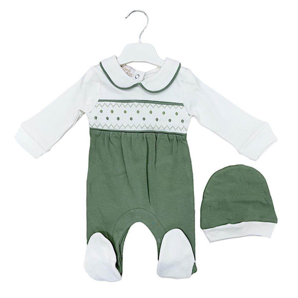 Little Dreams 15047GREEN * LD15047GW Green Smocked All In One with Hat (0-9 months)