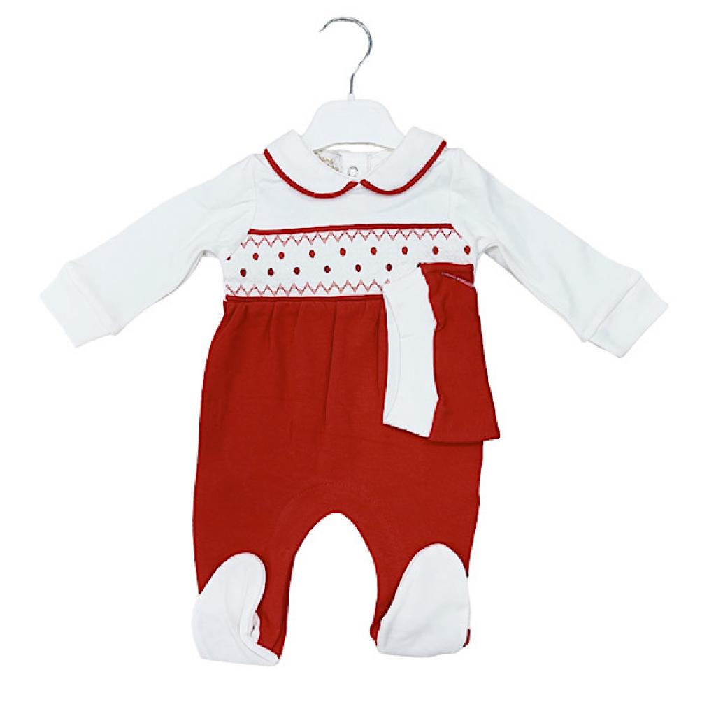 Little Dreams  * LD15047R-pp Red Smocked All In One with Hat (3-9m)