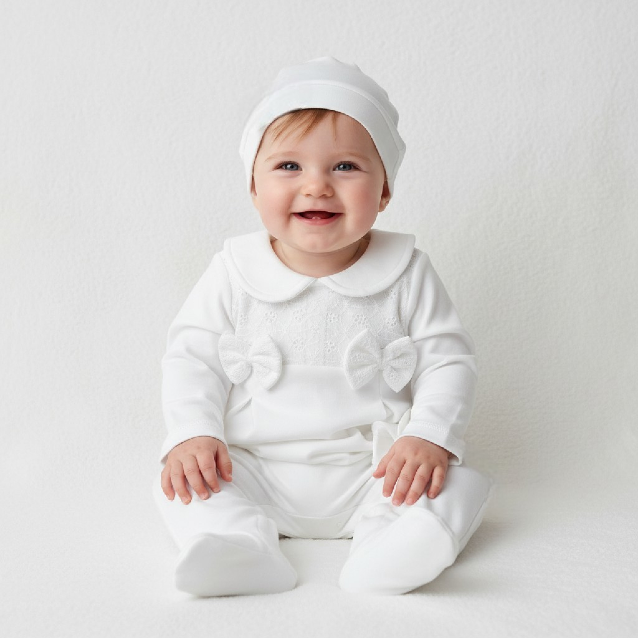 Little Dreams 15049IVORY * LD15049-W White Broderie All In One with Hat (0-9m)
