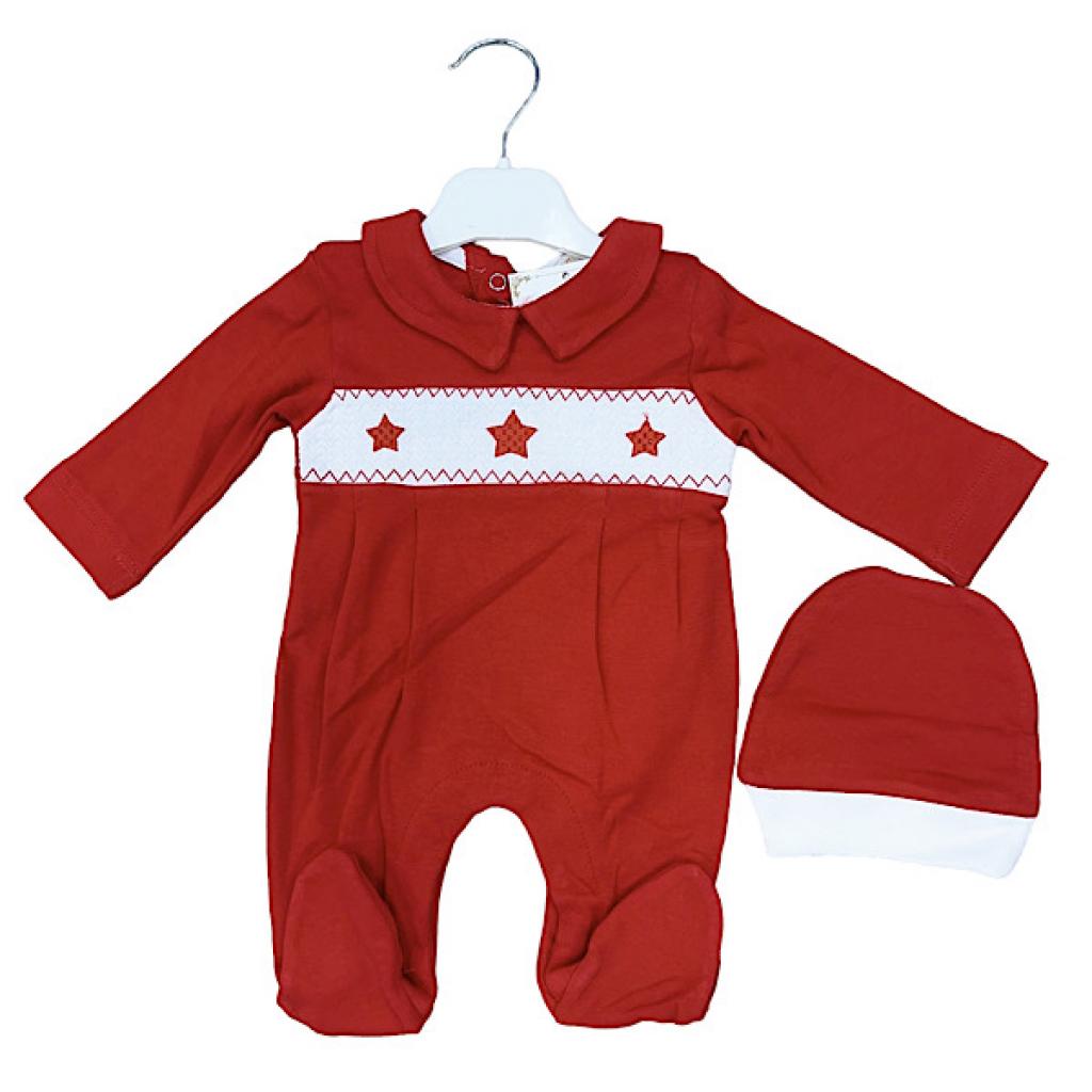 Little Dreams  * LD15053R Red "Stars" Smocked All In One with Hat (0-9m)