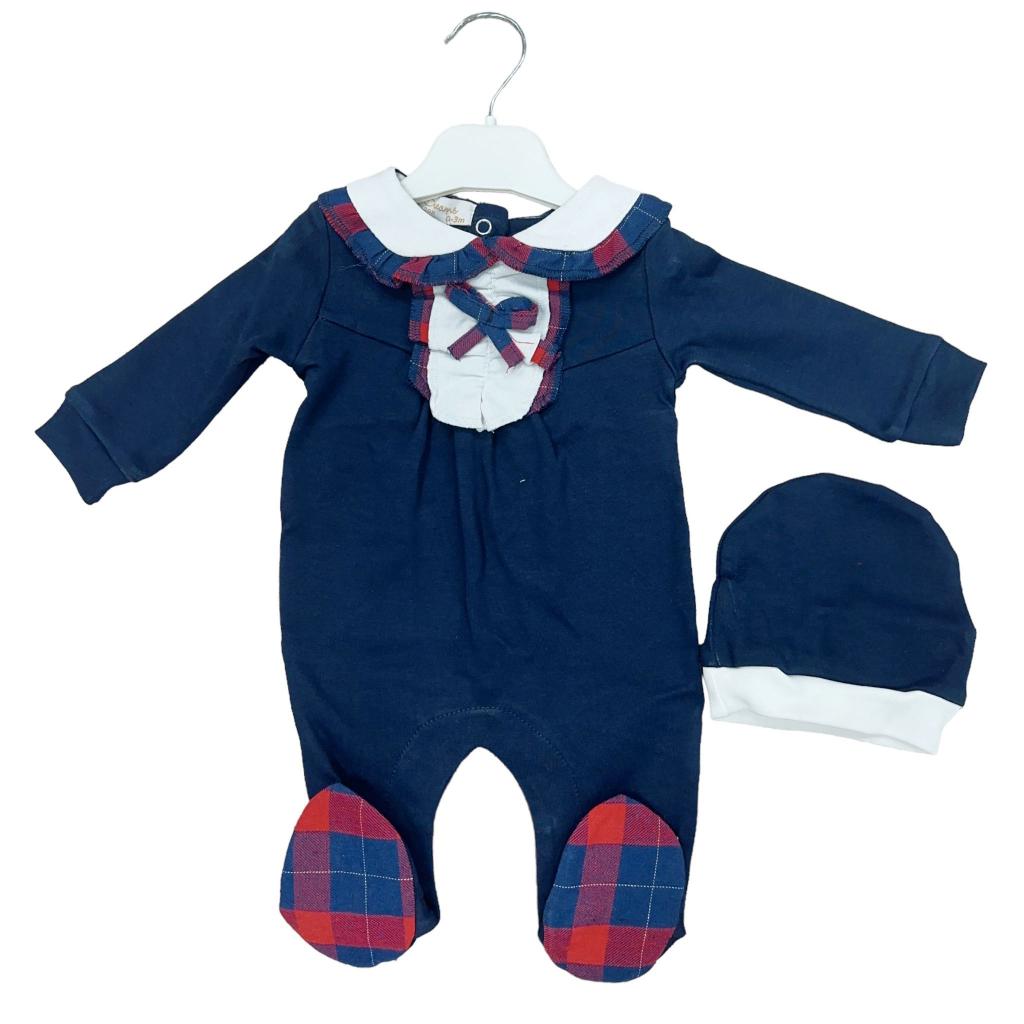 Little Dreams China * LD15065N Navy Tartan All In One and Hat (0-9 months)