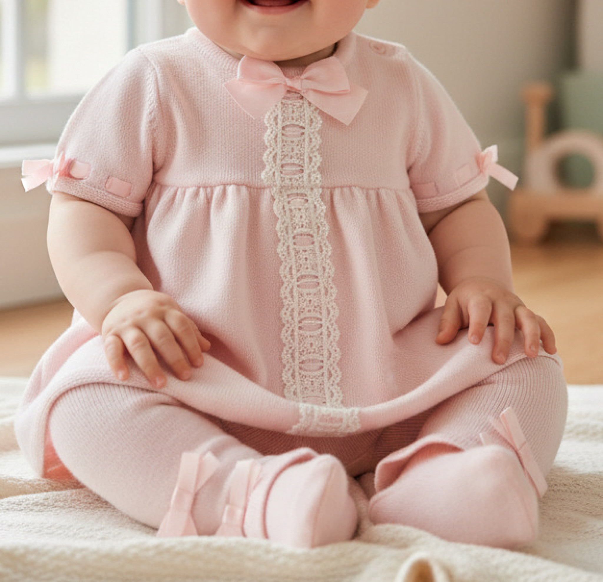 Little Dreams 212021 PINK IVORY * LD212021-P Fine Knit Spanish Leggings Set (0-9 months)