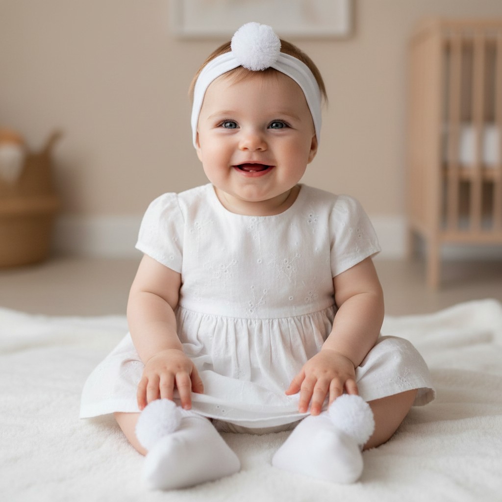 Little Dreams 3570WHITE  LD3570-W White Pom Pom Bootie and Headband (0-6m)