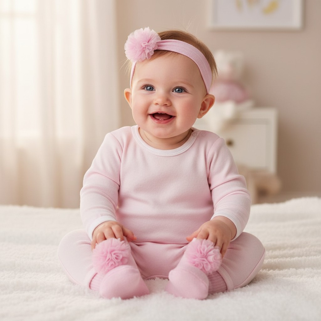 Little Dreams 3570PINK  LD3570P Pink Pom Pom Bootie and Headband (0-6m)