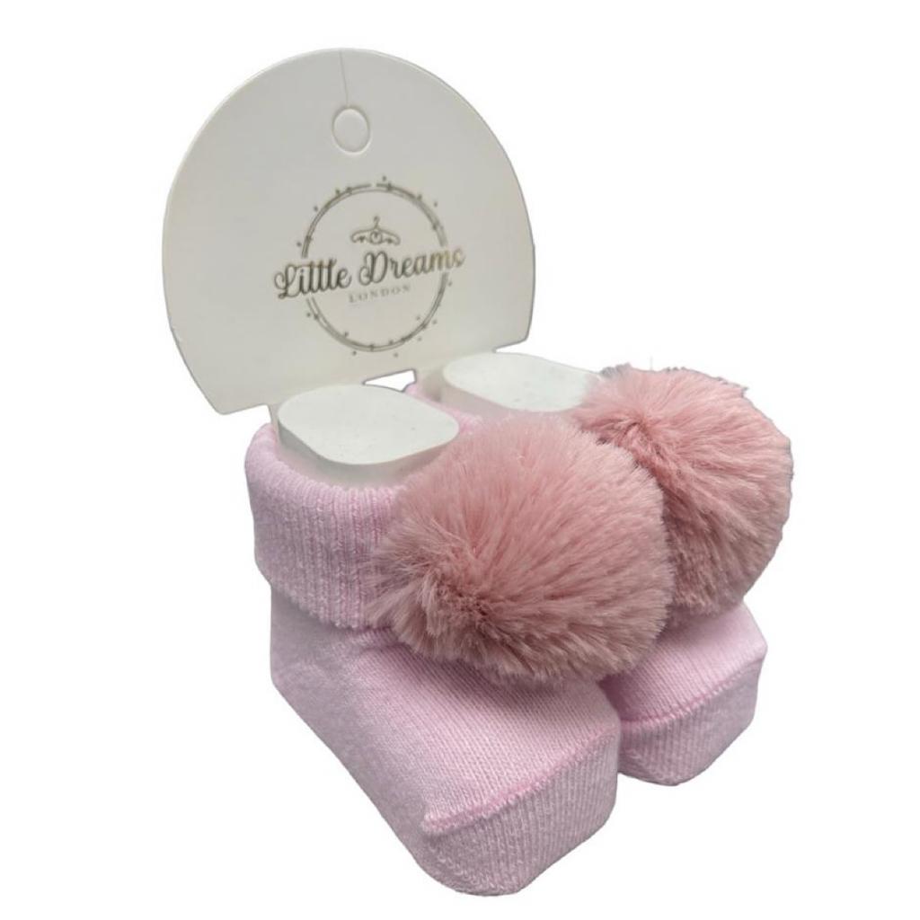 Little Dreams   LD5037P Pink Pom Pom Socks (0-6 months)