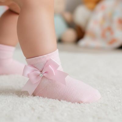 LD5696-P  Pink Bow and Diamante Socks  (0-24 months)