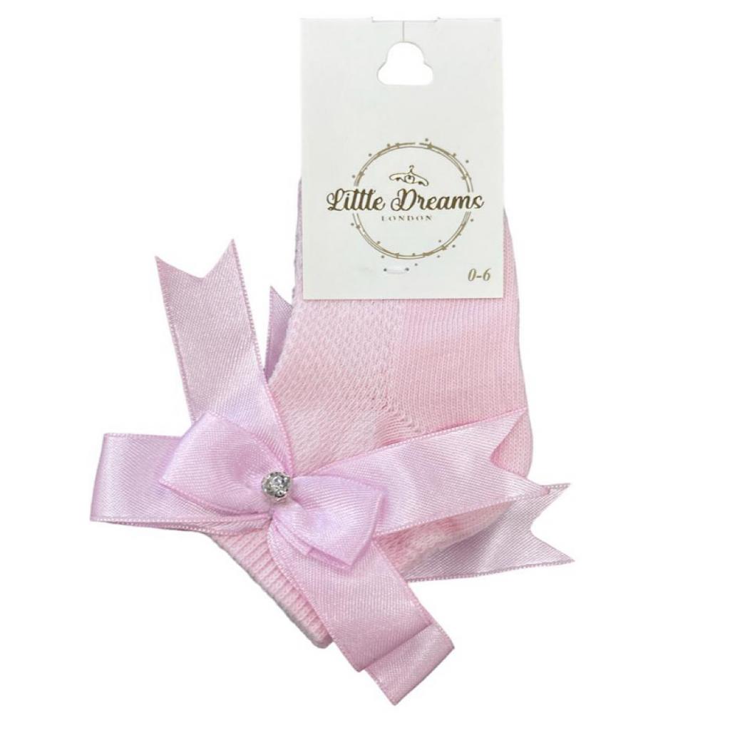 Little Dreams   LD5696P Pink Bow and Diamante Socks (Choose Size)