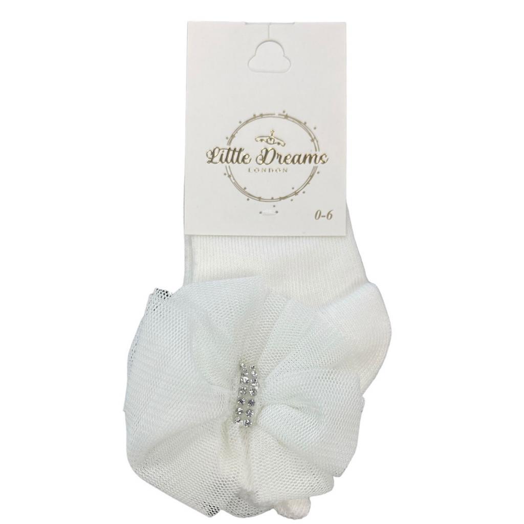 Little Dreams   LD5910I Ivory Bow and Diamante Socks (Choose Size)