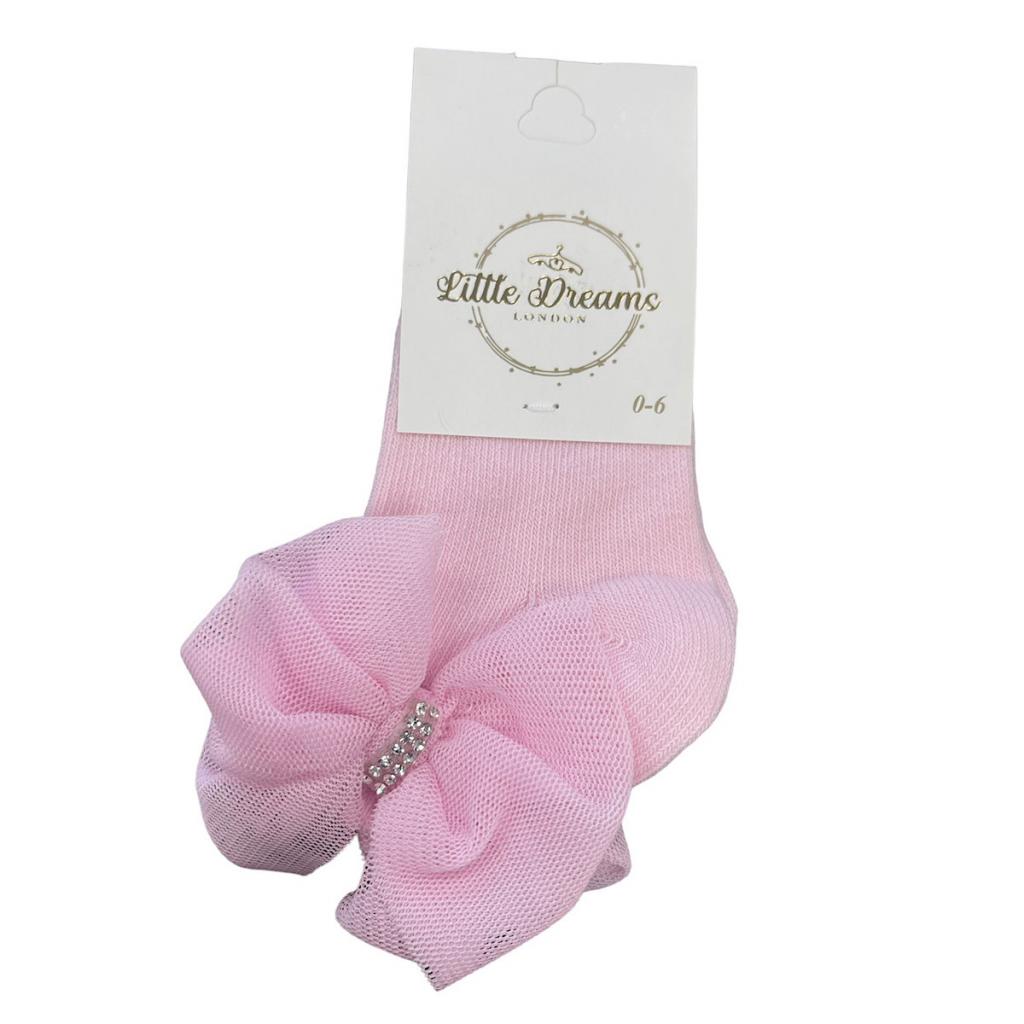 Little Dreams   LD5910P Pink Bow and Diamante Socks (Choose Size)