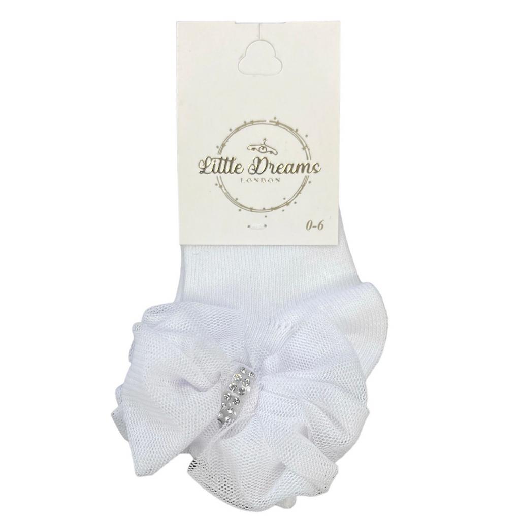 Little Dreams   LD5910W White Bow and Diamante Socks (Choose Size)