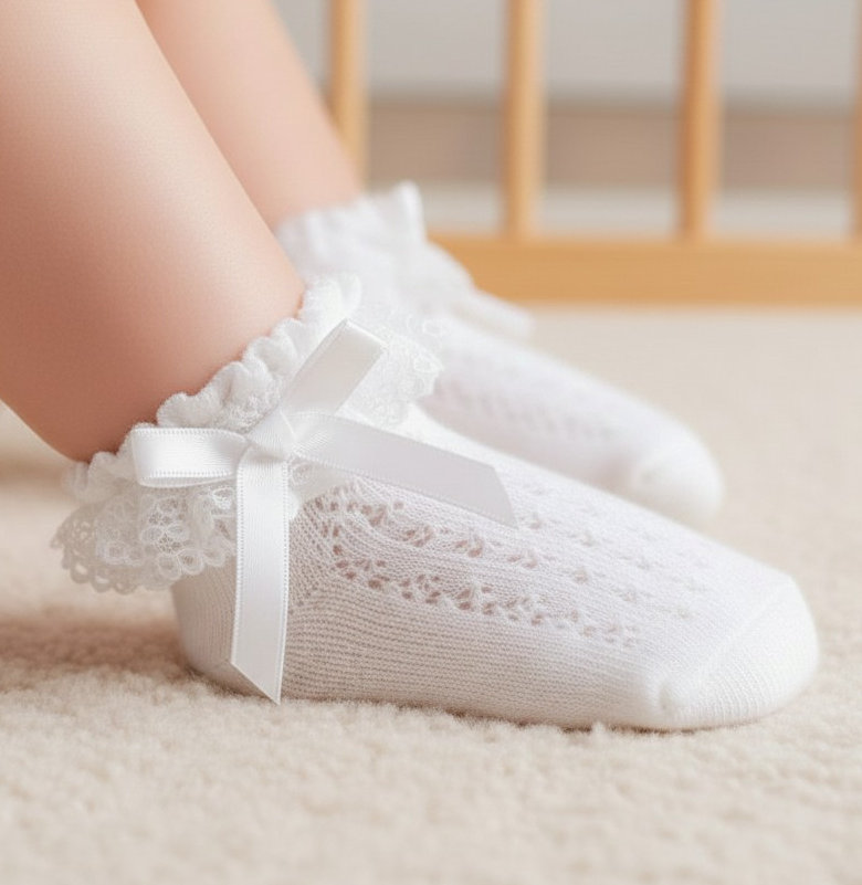 Little Dreams   LD5914-W White Lace and Bow Socks (0-24 months)