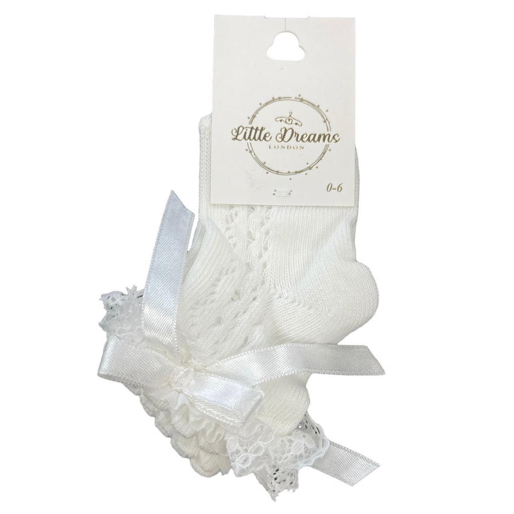 Little Dreams   LD5914I Ivory Lace and Bow Socks (Choose Size)