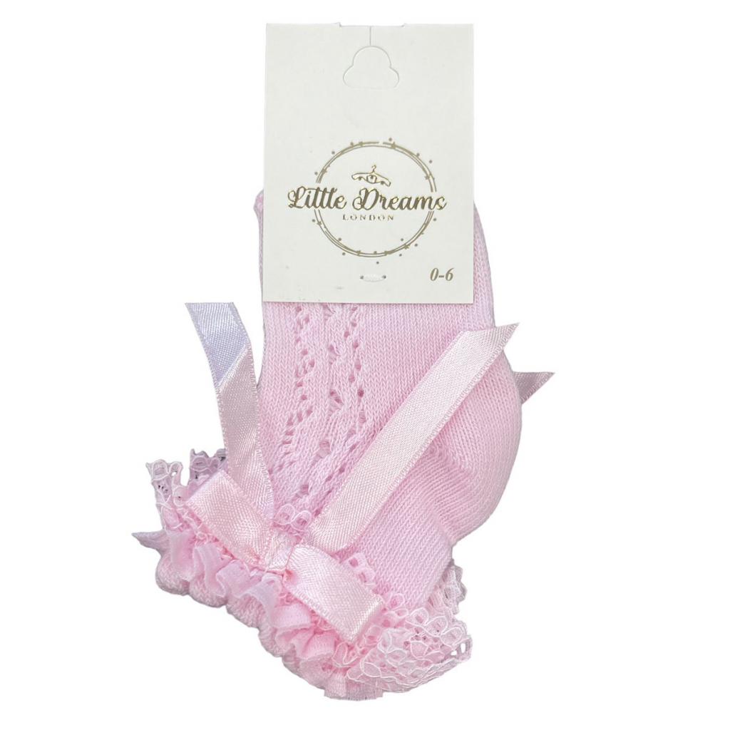 Little Dreams   LD5914P Pink Lace and Bow Socks (Choose Size)