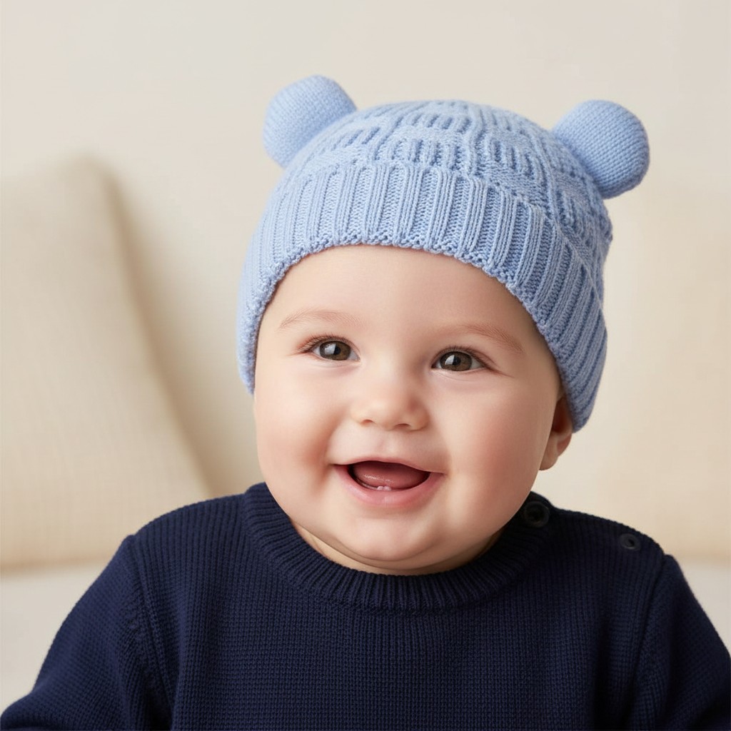 Little Dreams   LD880020B Double Pom Pom  Hat  (Newborn - 12 months)
