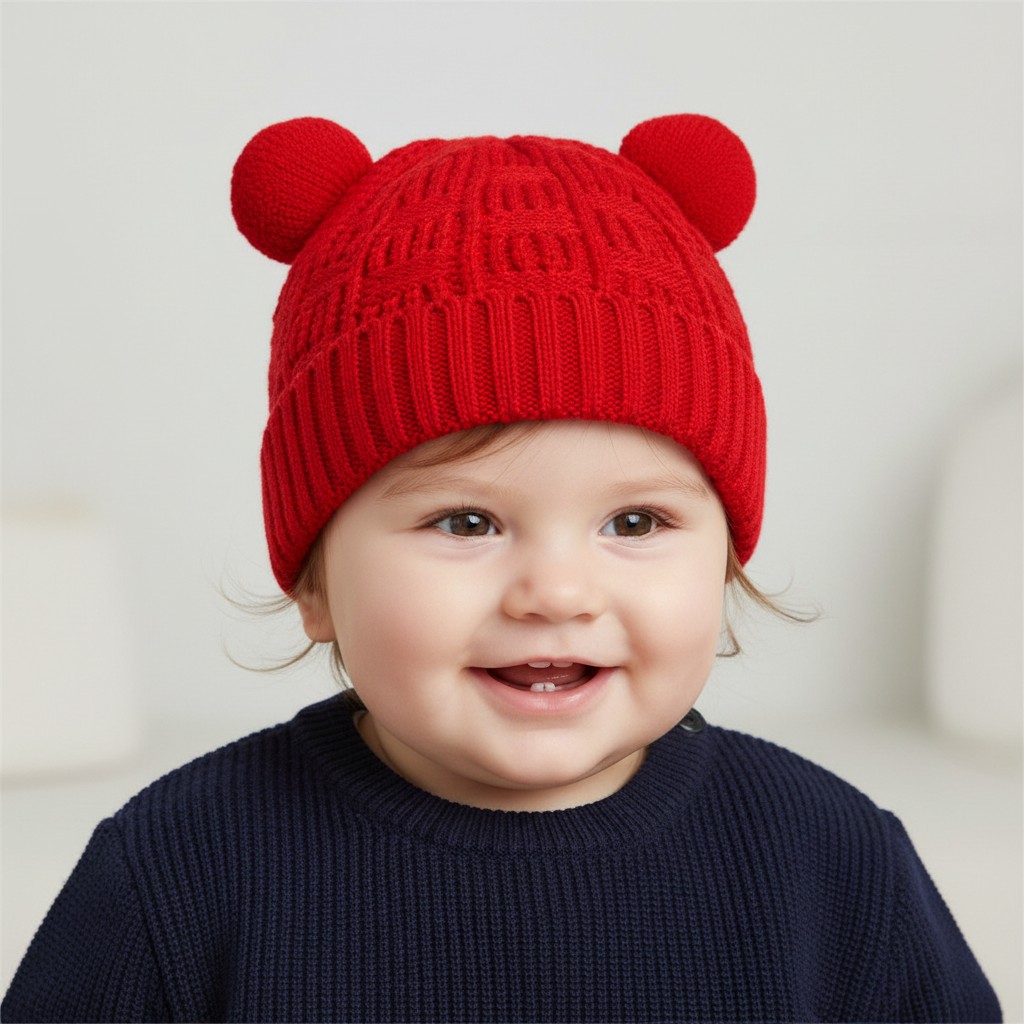 Little Dreams   LD880020R Double Pom Pom  Hat  (Newborn - 12 months)