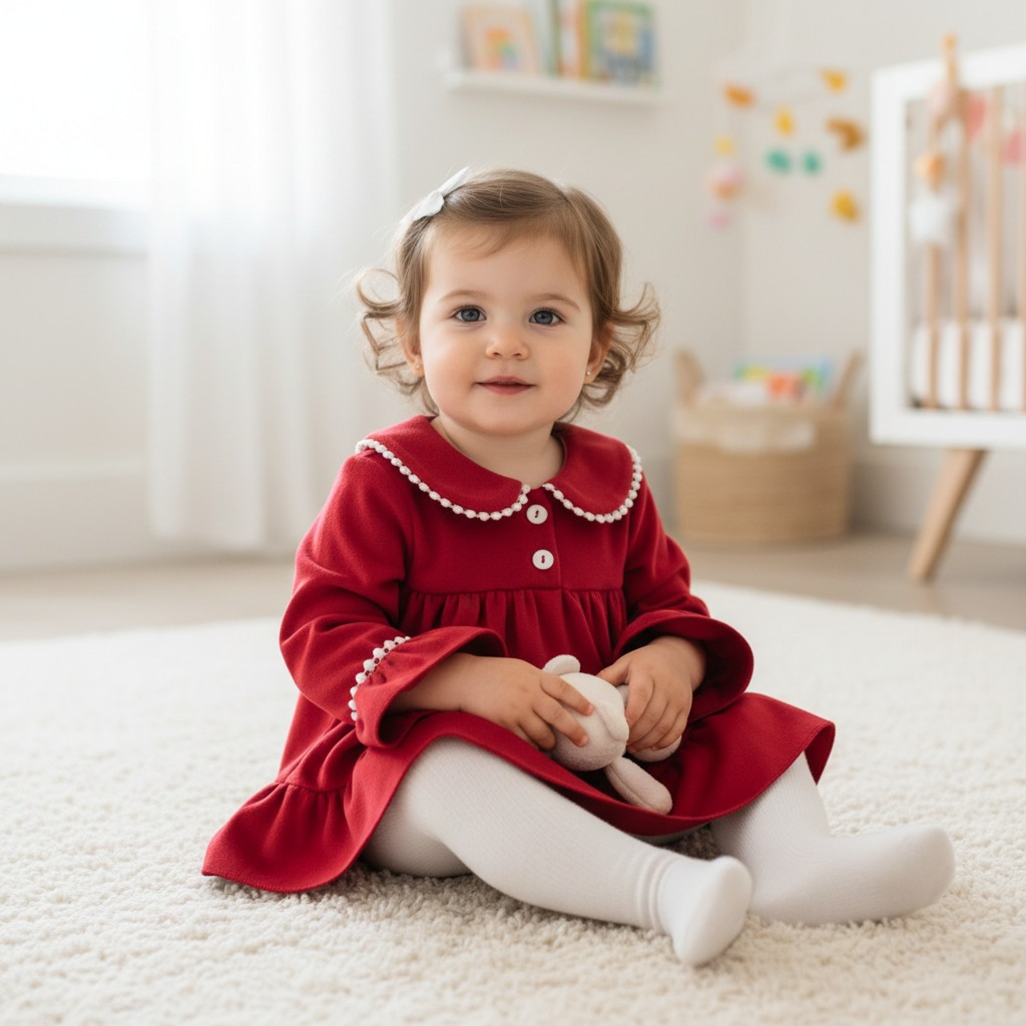 Little Dreams China * LD_5011R Red satin velour Dress (6-24 months)