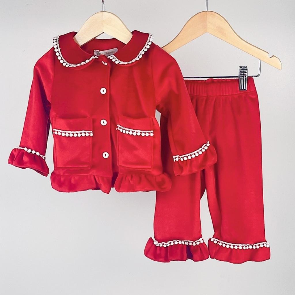 Little Dreams China * LD_PJ_3136 Red Satin velour Pjamas (6-24 months)