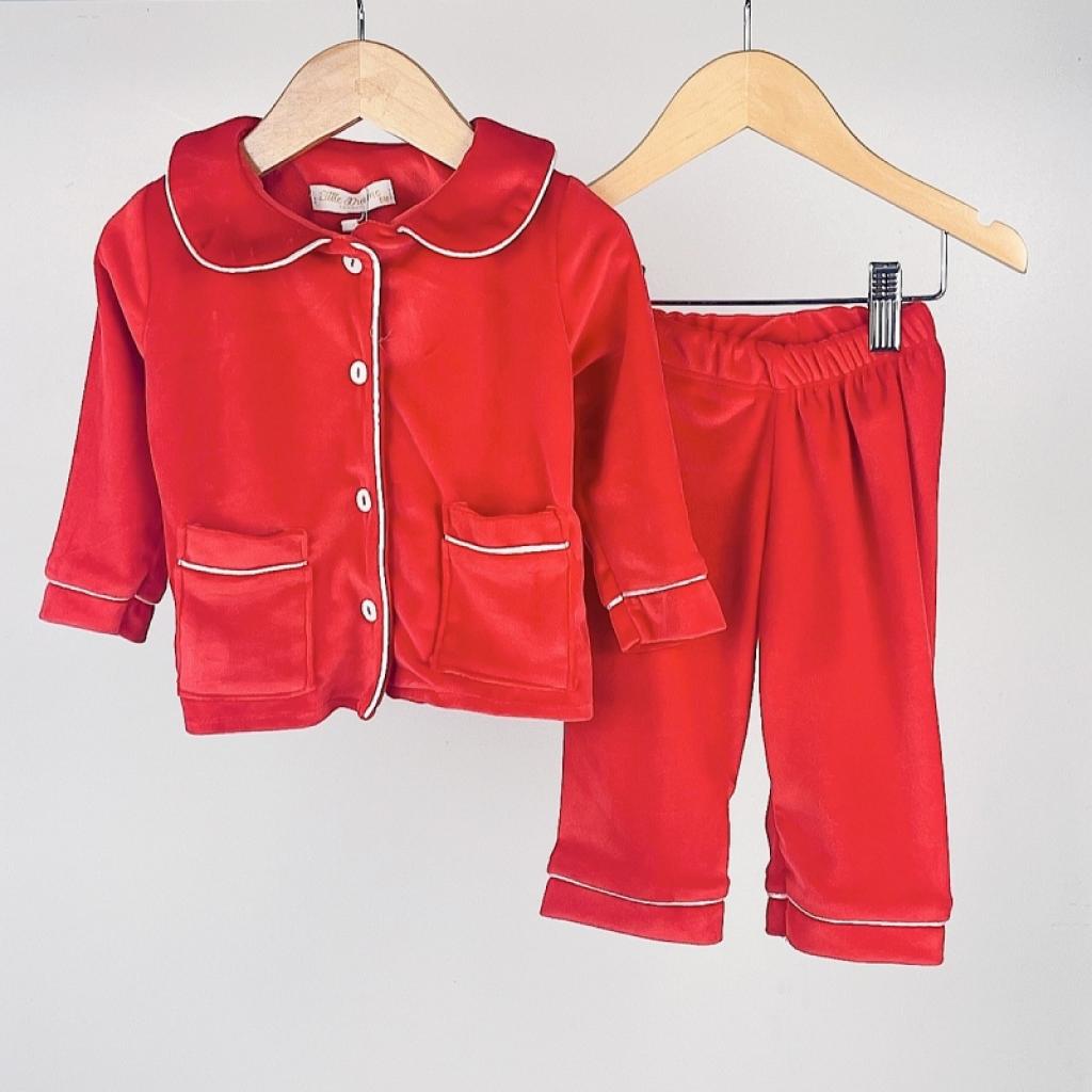 Little Dreams China * LD_PJ_3153 Red satin velour Pjamas (6-24 months)