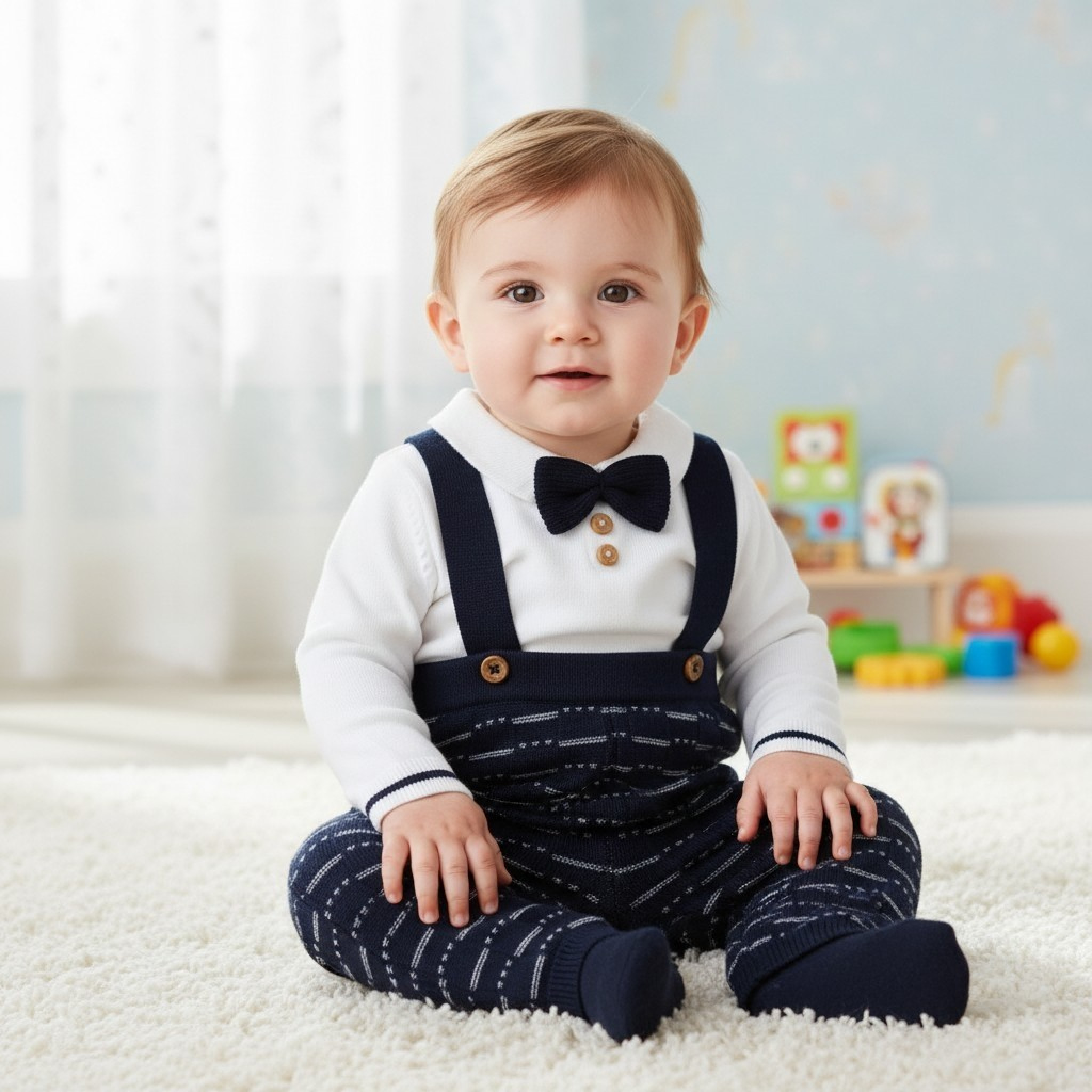 Little Gent E07663  LGE07663-N Dungaree Knit set(0-12 months)
