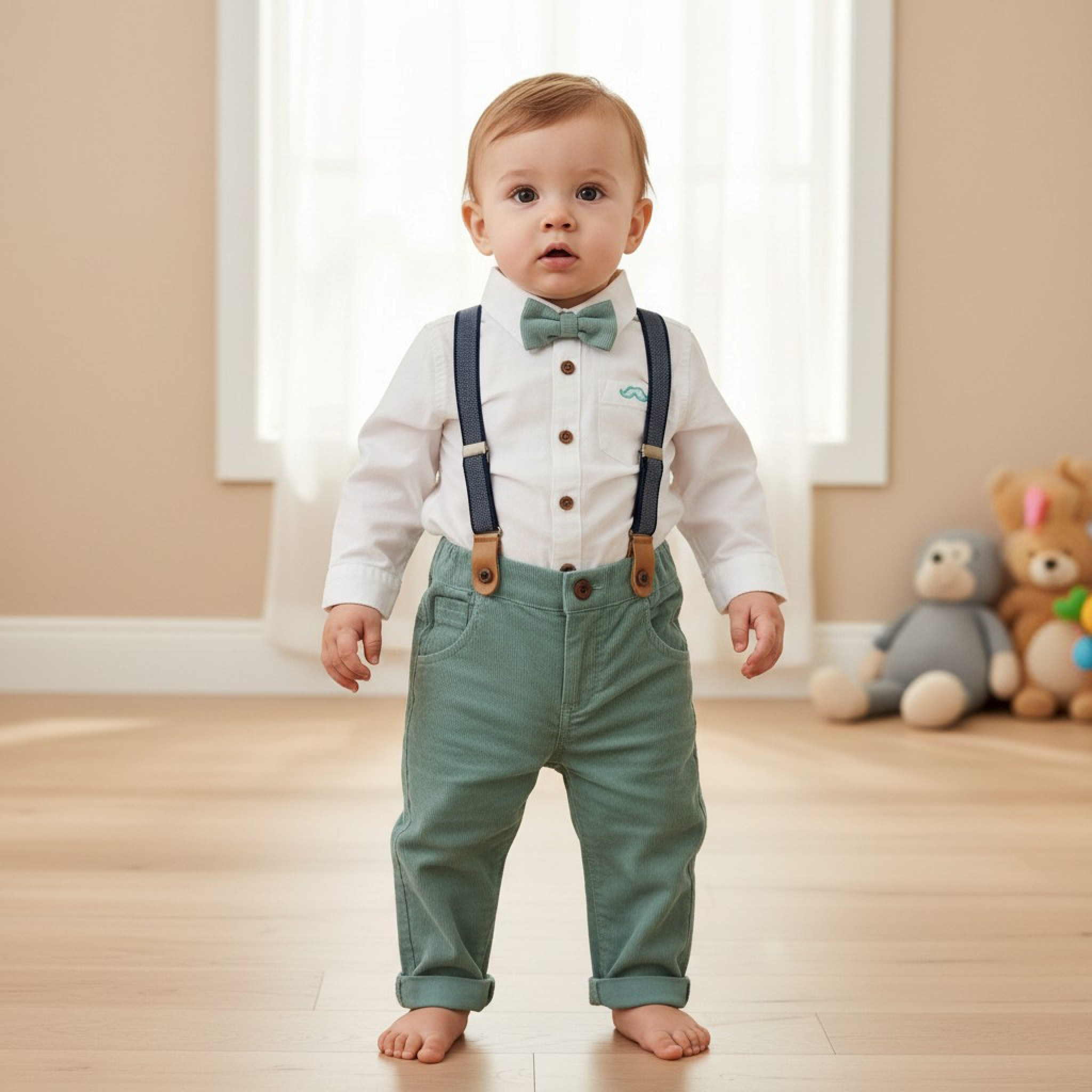 Little Gent G11531INF * LGG11531-A Corduroy Bow Tie  Set with Braces (12-24 months)
