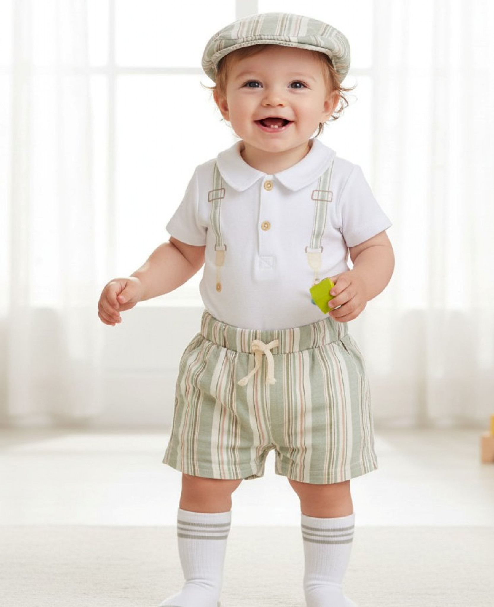 Little Gent  * LGH13726A Striped bodysuit, shorts, socks and cap ( 9-24 months)