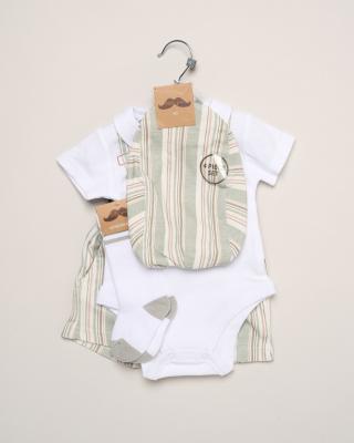 Little Gent  * LGH13726A Striped bodysuit, shorts, socks and cap ( 9-24 months)