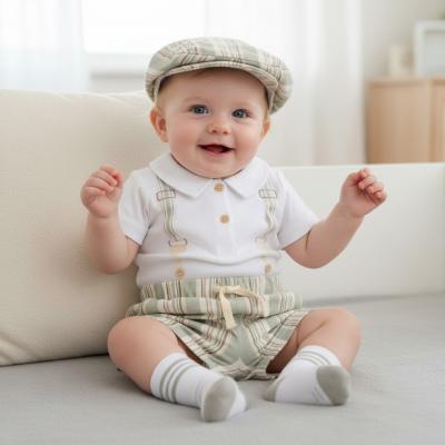 LGH13726  Striped bodysuit, shorts, socks and cap  ( 0-9 months)