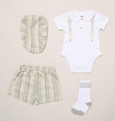 Little Gent  * LGH13726 Striped bodysuit, shorts, socks and cap ( 0-9 months)