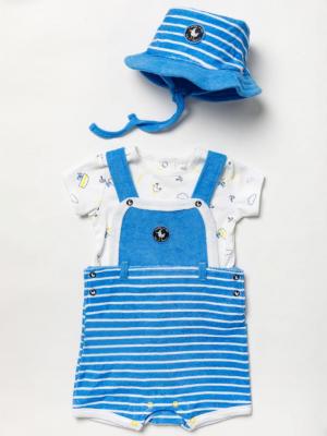 Lily & Jack B03922 LJB03922B Short Dungaree Set and hat (0-12 months)