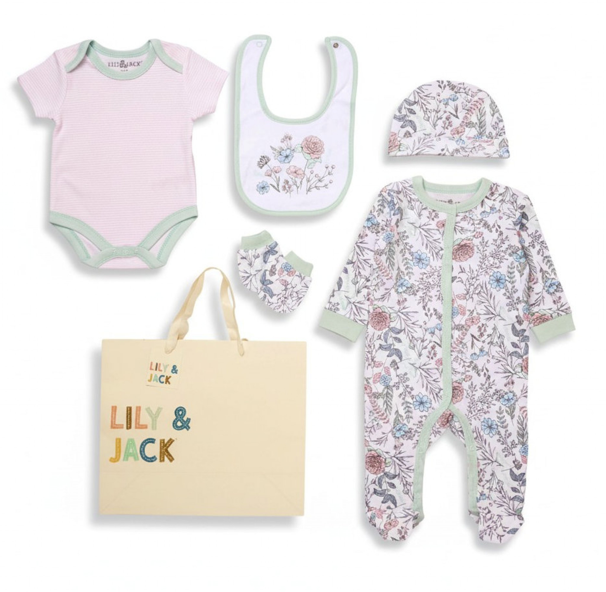 Lily & Jack F09888NB * LJF09888F  "Flowers" 5 Piece Layette Set (Nb-6 months)