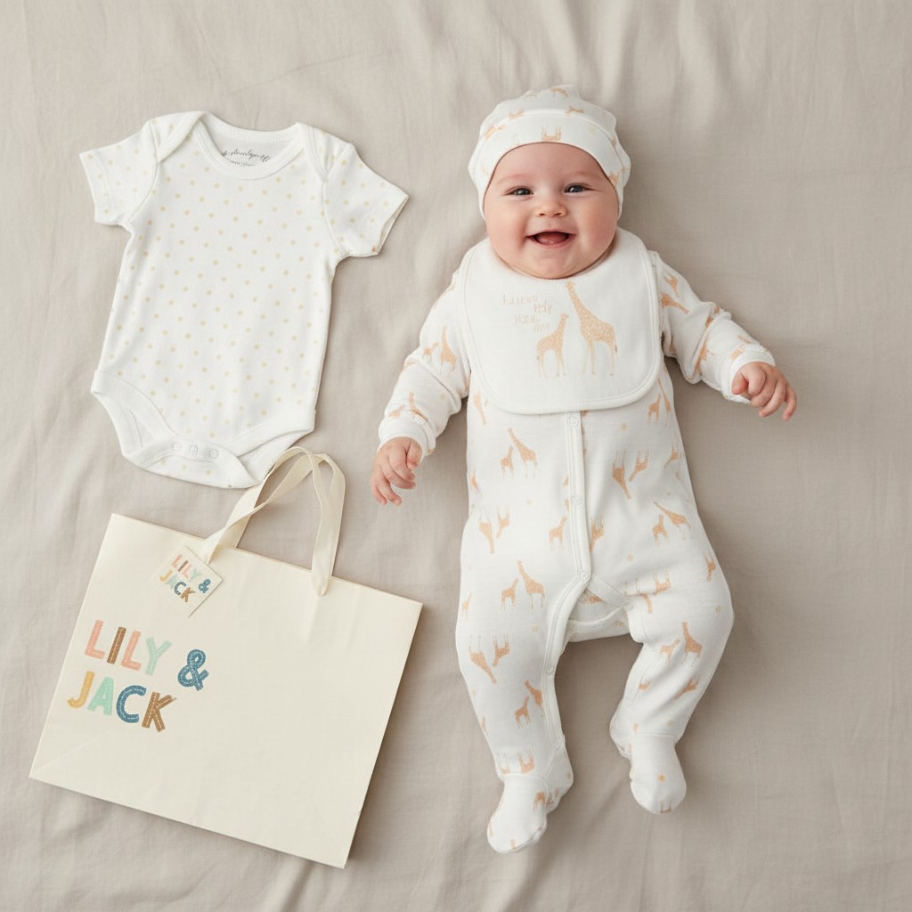 Lily & Jack F09896NB * LJF09896 Giraffe Box 5 Piece Layette Set (Nb-6 months)