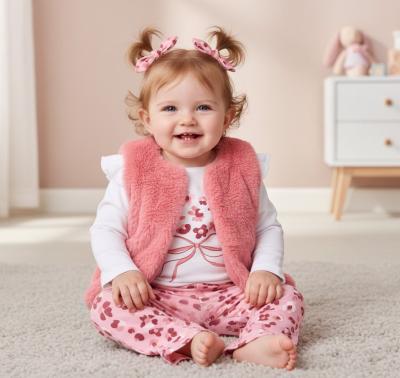 LJJ15542A  Furry Gilet, legging & top "Flowers"  (12-24 months)