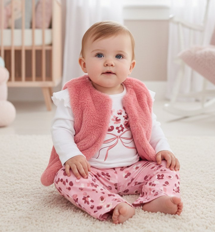 Lily & Jack J15542 * LJJ15542 Furry Gilet, leggings & top "Flowers" (0-9 months)