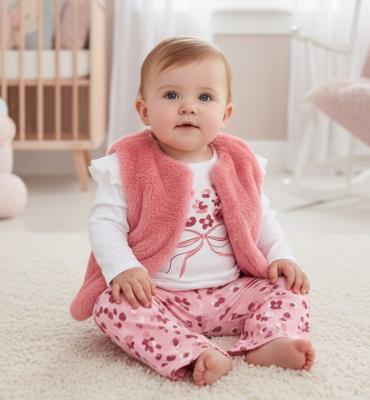 LJJ15542  Furry Gilet, leggings & top "Flowers"  (0-9 months)