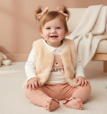 LJJ15546A  Furry Gilet, legging & top "Flowers"  (12-24 months)