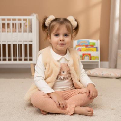 LJJ15546B  Furry Gilet, leggings & top "Flowers"  (2-4 years)