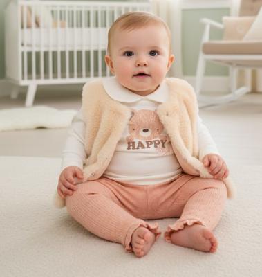 LJJ15546  Furry Gilet, leggings & top "Happy"  (0-9 months)
