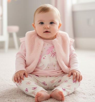 LJJ15547  Furry Gilet, legging & top "Unicorn"  (0-9 months)